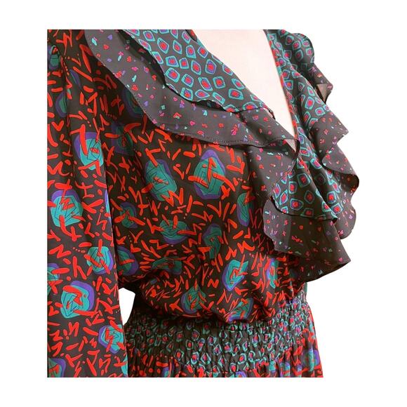 Vintage Western Boho Patchwork Ruffle Midi Dress 8 Gypsy Festival Free Spirit - Picture 11 of 14